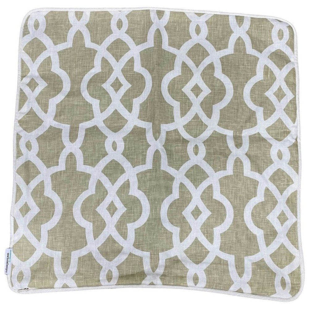 Geometric Victorian Beige White Indoor Outdoor Throw Pillow Cover Case 18”